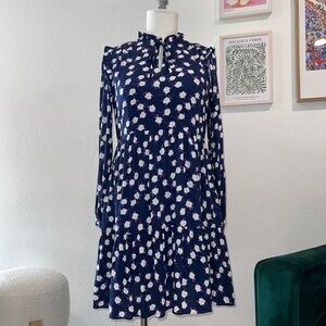 NWT J. Crew tie-neck long sleeve tiered dress in scattered peony print